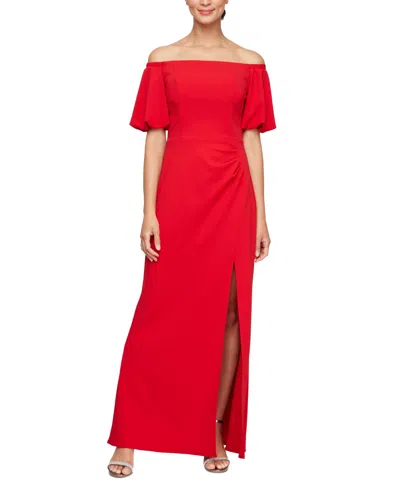 Alex Evenings Women's Off-the-shoulder Balloon-sleeve Gown In True Red
