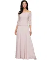 Alex Evenings Mixed Media Off The Shoulder Gown In Blush