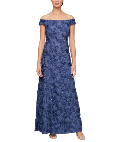Alex Evenings Womens Off The Shoulder Floral Evening Dress In Violet