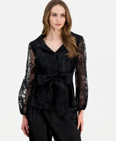 Alex Evenings Women's Organza Collared Blouse In Black