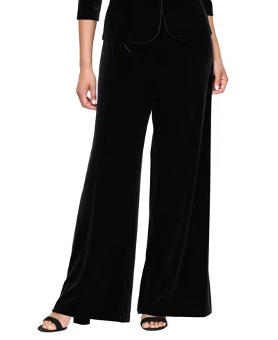 Alex Evenings Women's Palazzo Wide-leg Velvet Pants In Black