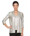 Alex Evenings Women's Petite Foil Knit Twinset In Metallic