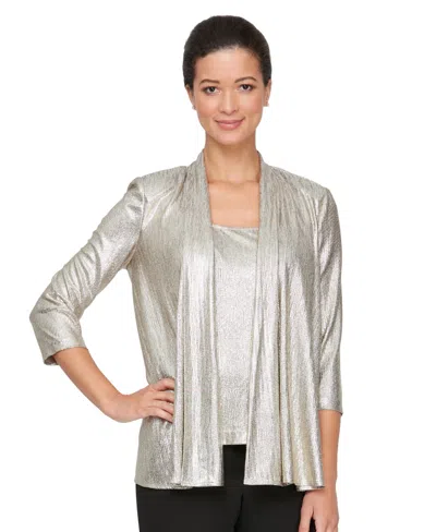 Alex Evenings Women's Petite Foil Knit Twinset In Metallic