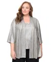 Alex Evenings Women's Plus Size Foil Knit Twinset In Silver