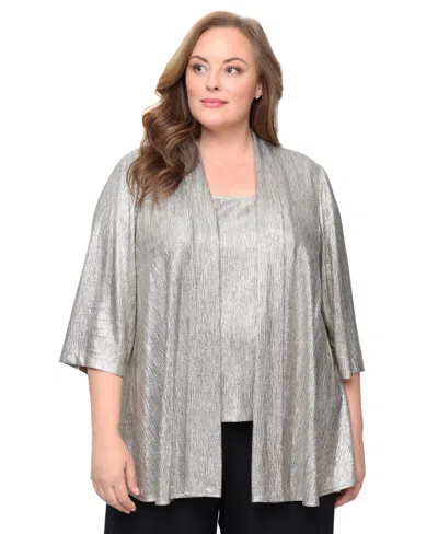 Alex Evenings Women's Plus Size Foil Knit Twinset In Silver