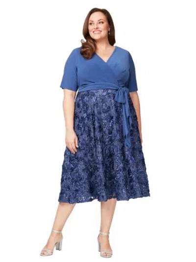 Pre-owned Alex Evenings Women's Plus Size Tea Length Dress With Rosette Detail, Violet In Purple