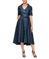 Alex Evenings Metallic Jacquard Portrait Collar Cocktail Midi Dress In Royal