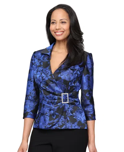 Alex Evenings Women's Printed Jacquard Surplice Blouse In Blue