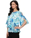 Alex Evenings Women's Printed Tulip-hem Chiffon Burnout Blouse In Blue