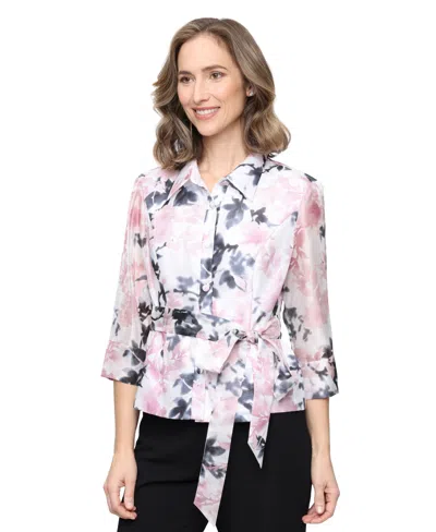 Alex Evenings Women's Printed Yoryu Collared Top In Pink