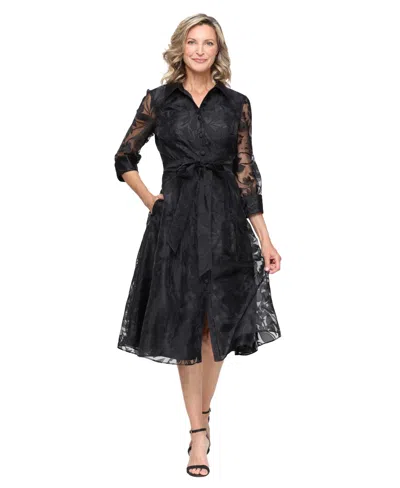 Alex Evenings Women's Rosaline Floral Burnout Organza Tie-belt Dress In Black