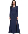 Alex Evenings Stretch Crepe Gown With Bolero Jacket In Navy