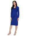 Alex Evenings Rosette Stretch Crepe Cocktail Dress With Bolero Jacket In Blue