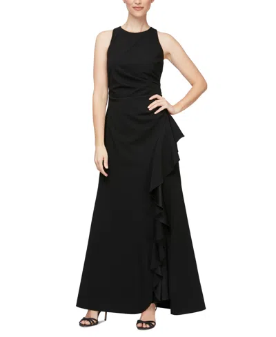 Alex Evenings Womens Ruched Ruffles Evening Dress In Black