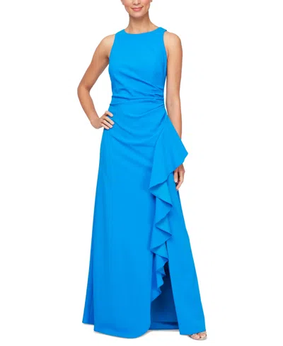 Alex Evenings Women's Ruched Ruffled Gown In Neon Royal
