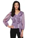 Alex Evenings Portrait Collar Shimmer Wrap Top In Purple
