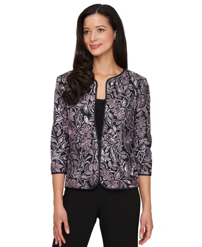 Alex Evenings Women's Scoop-neck Tank & Embroidered Jacket In Black,purple