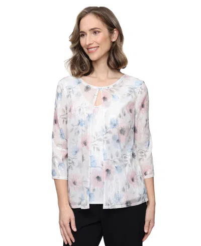 Alex Evenings Women's Sequin Detail Boat Neck Twinset Top In White