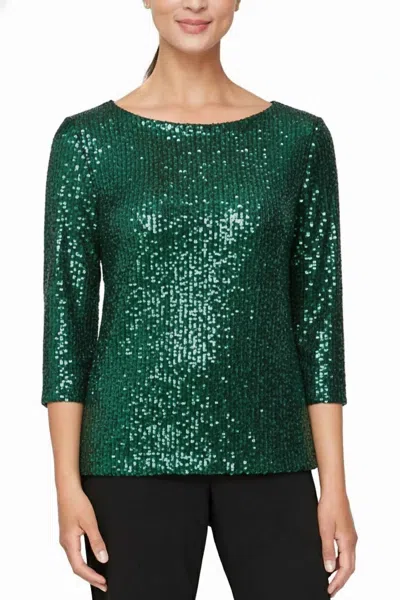 Alex Evenings Women's Sequin Detail Tunic Blouse In Emerald Green
