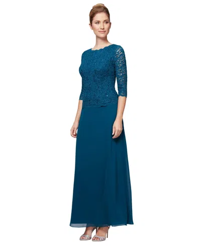 Alex Evenings Women's Sequin Embellished Lace Top Gown