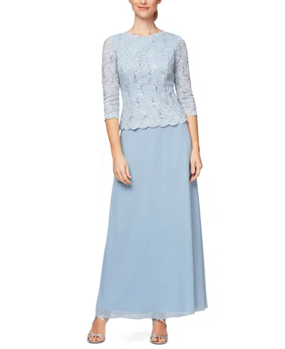 Alex Evenings Women's Sequin Embellished Lace Top Gown In Blue