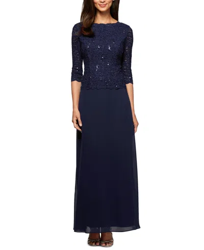 ALEX EVENINGS WOMEN'S SEQUIN EMBELLISHED LACE TOP GOWN