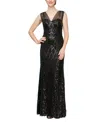 Alex Evenings Women's Sequin Illusion Feather Gown In Black