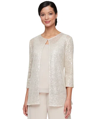 Alex Evenings Women's Sequined 3/4-sleeve Jacket & Chiffon Shell Set In Taupe