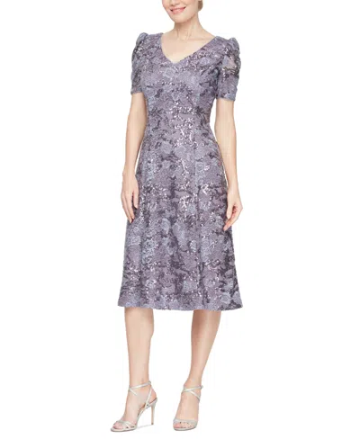Alex Evenings Women's Sequined Embroidered Fit & Flare Dress In Icy Orchid
