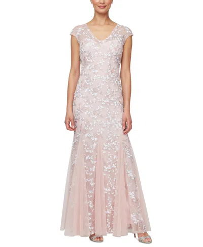 Alex Evenings Women's Sequined Embroidered Gown In Shell Pink