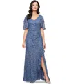 Alex Evenings Sequin Stretch Lace Gown In Wedgewood