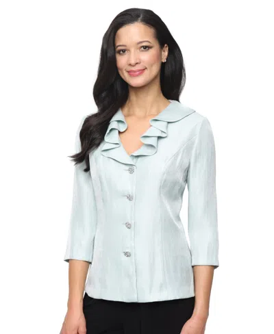 Alex Evenings Women's Shimmer Ruffle Neck Blouse In Green