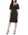 Alex Evenings Embellished Illusion Neck Crepe Sheath Cocktail Dress In Black