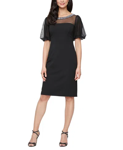Alex Evenings Women's Short Stretch Crepe Scoop Neck Dress In Black