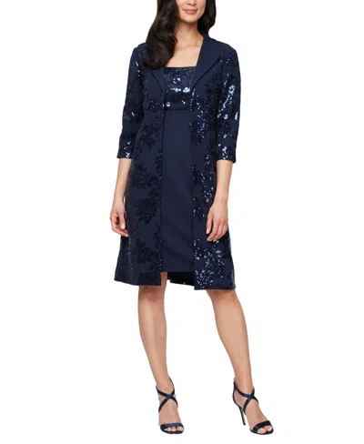 Alex Evenings Women's Short Stretch Scuba Square Neck Dress In Blue