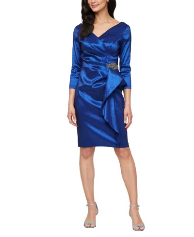 Alex Evenings Women's Short Stretch Taffeta Sheath Dress In Blue