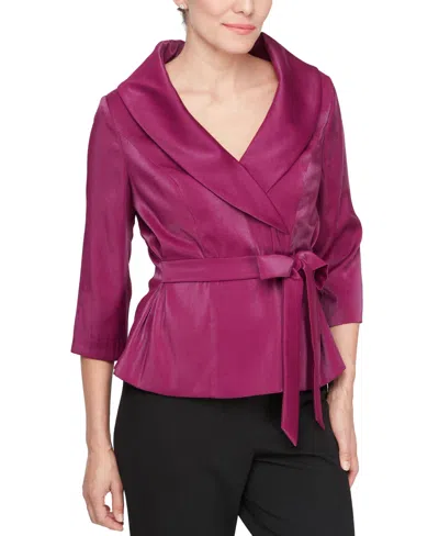 Alex Evenings Women's Side-tie Draped-collar 3/4-sleeve Jacket In Berry