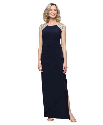 Alex Evenings Embroidered Body-con Gown In Blue