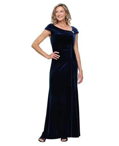 Alex Evenings Women's Sleeveless Stretch Velvet Cowl Neck Gathered-waist Dress In Imperial