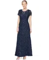 Alex Evenings Women's Soutache Sequinned A-line Dress In Navy