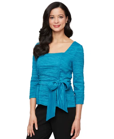 Alex Evenings Women's Square-neck Tie-waist Taffeta Blouse
