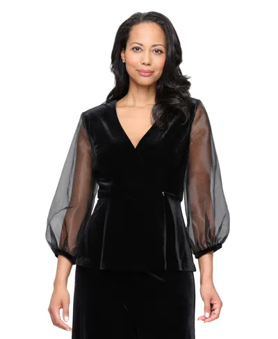 Alex Evenings Women's Stretch Velvet 3/4-sleeve Twinset In Black