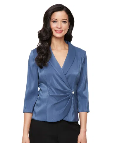Alex Evenings Women's Structured Shawl-collar Blouse In Blue
