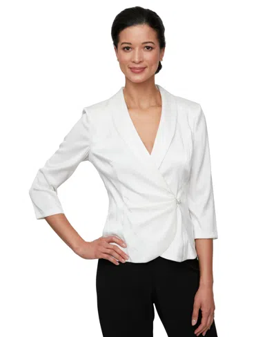 Alex Evenings Women's Structured Shawl-collar Blouse In Pearl