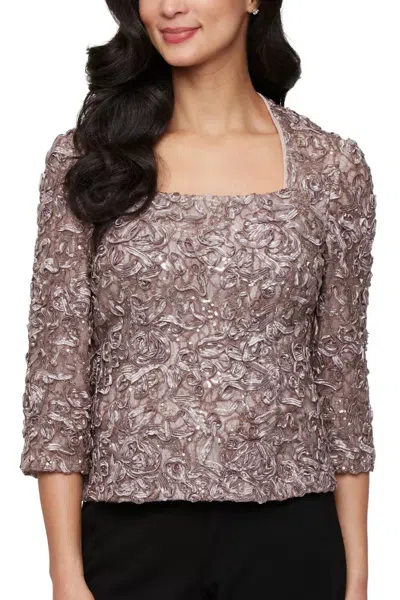 Alex Evenings Women's Tailored Soutache Blouse Top In Mink In Gray