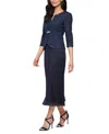 Alex Evenings Jacquard Cocktail Dress With Jacket In Blue