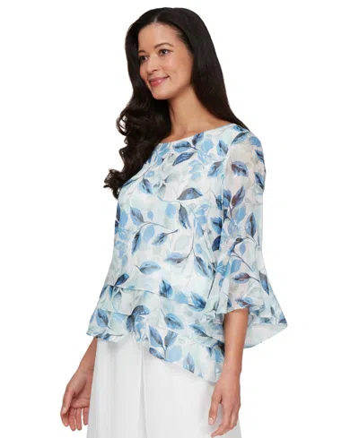 ALEX EVENINGS WOMEN'S TIERED PRINTED CHIFFON BLOUSE