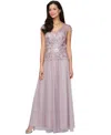 Alex Evenings Women's V-neck Cap-sleeve Embroidered Gown In Wisteria