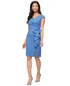 Alex Evenings Compression Collection Ruffle Sheath Cocktail Dress In Blue
