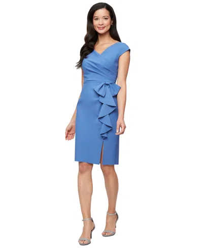 Alex Evenings Women's V-neck Side-bow Ruffled-cascade Dress